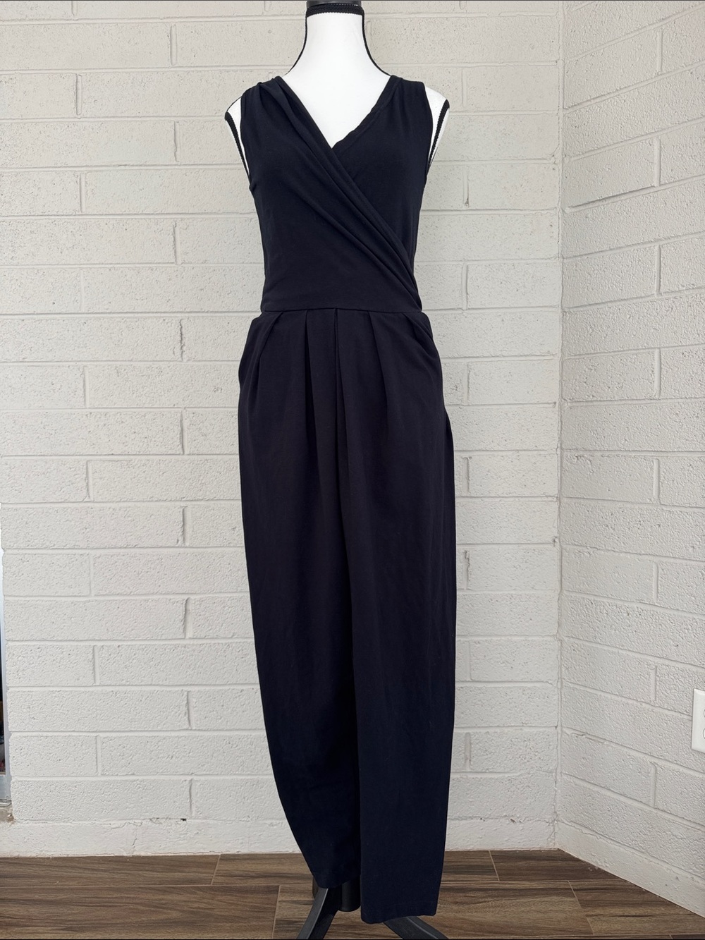 Vintage Tapemeasure Petites Sleeveless Black Wrap Jumpsuit Medium